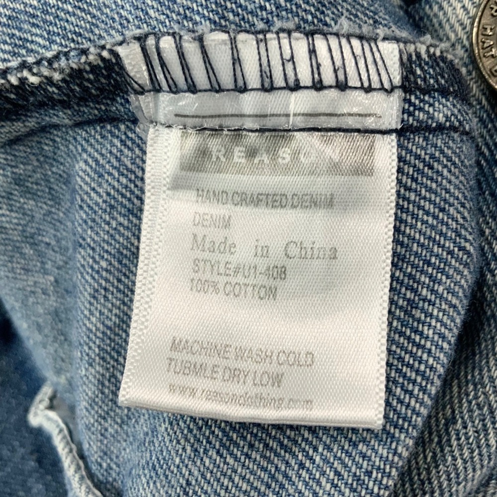 Reason Blue Button Up Gradient Denim Jacket M Collar Long Sleeve Graphic Print - Picture 8 of 9